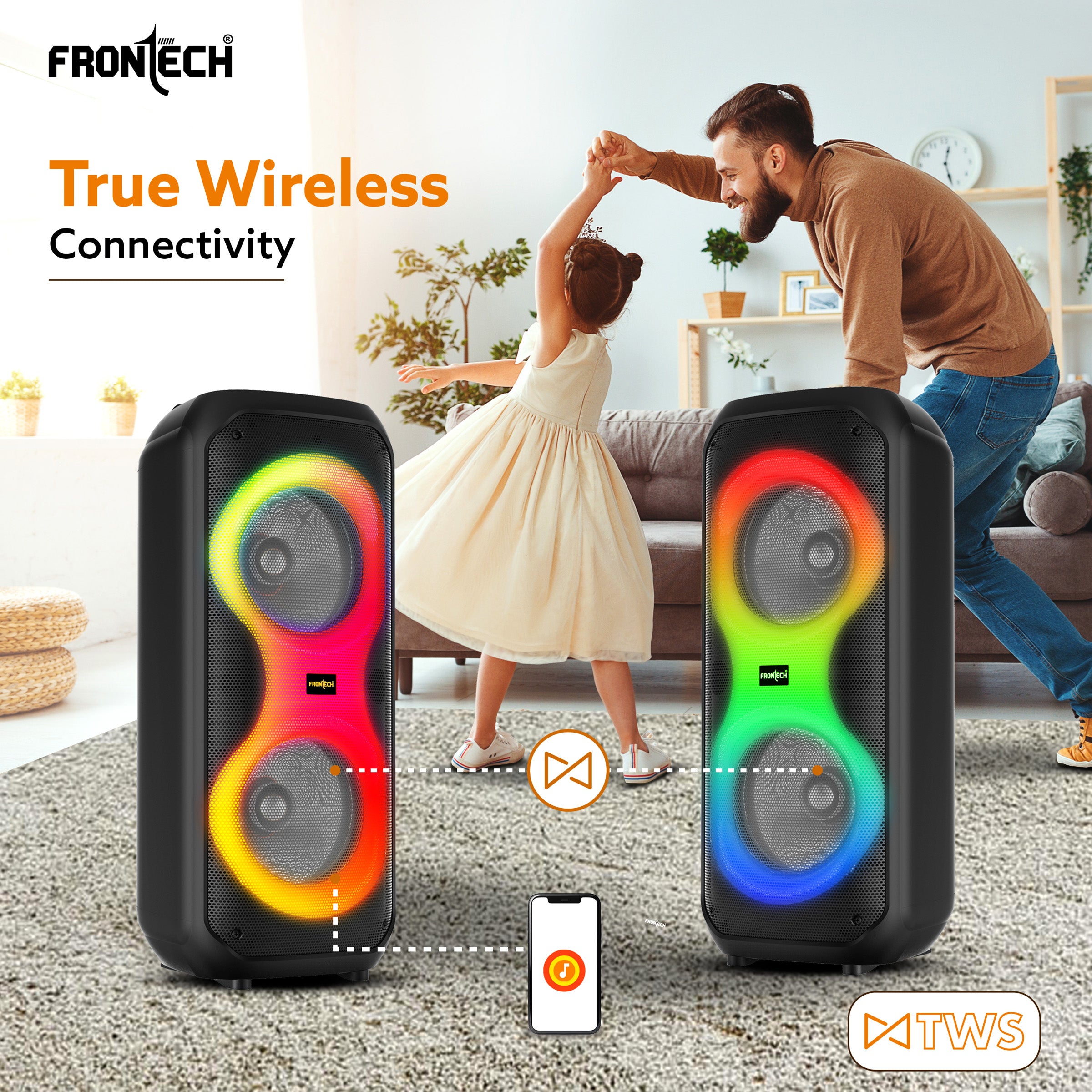 FRONTECH Smash Pro-21P 45W Portable Party Speaker | True Wireless Stereo | Karaoke Function with Wireless Mic | RGB LED Disco Lighting | Bluetooth 5.0 | FM Radio | USB, TF, AUX | Type-C Charging Port (SW-0021P) FRONTECH Smash Pro-21P 45W Portable Party Speaker | True Wireless Stereo | Karaoke Function with Wireless Mic | RGB LED Disco Lighting | Bluetooth 5.0 | FM Radio | USB, TF, AUX | Type-C Charging Port (SW-0021P)